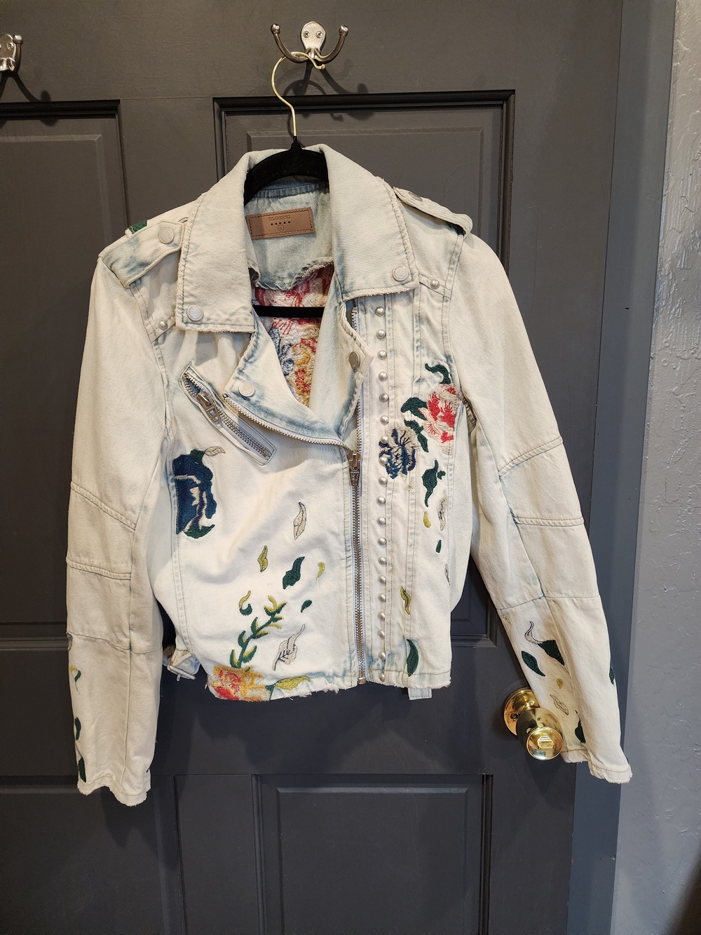 Blank NYC Denim Jacket with Floral Embroidery